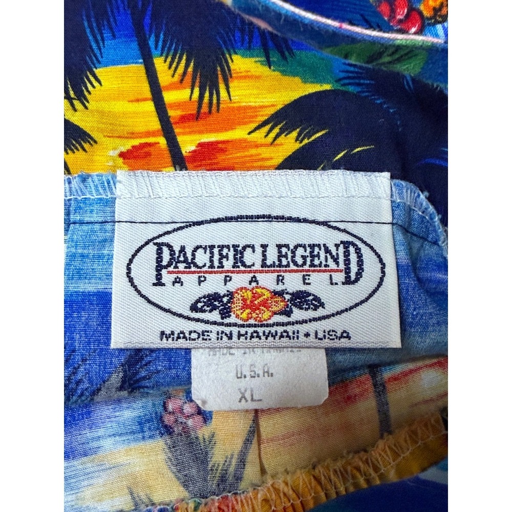 Vintage Pacific Legend Blue Hawaii Tropical Sunset Hibiscus Cotton Sundress XL - Picture 4 of 5